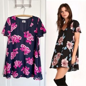 SMYM • Kylie Mini Dress swing floral chiffon Midnight Rocky Rose navy blue pink